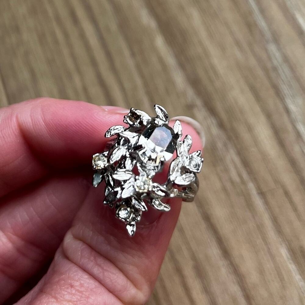 SMOKY QUARTZ Cluster Vintage Designer Signed Ring with 1 Oval Smoky Quartz. 1940 - Picture 6 of 12